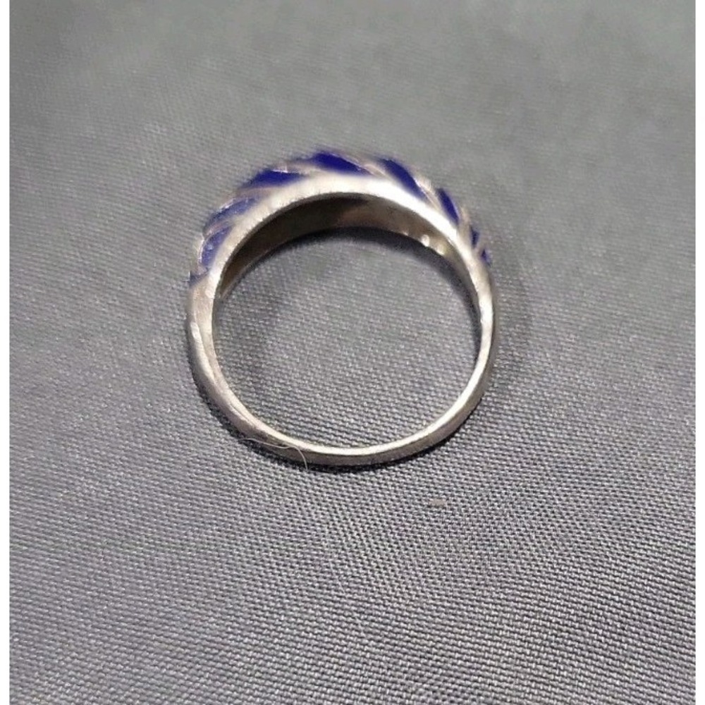 VINTAGE CHINESE EXPORT STERLING SILVER ENAMEL CLOISONNE BLUE BAND RING SIZE 7.5 - Picture 8 of 11